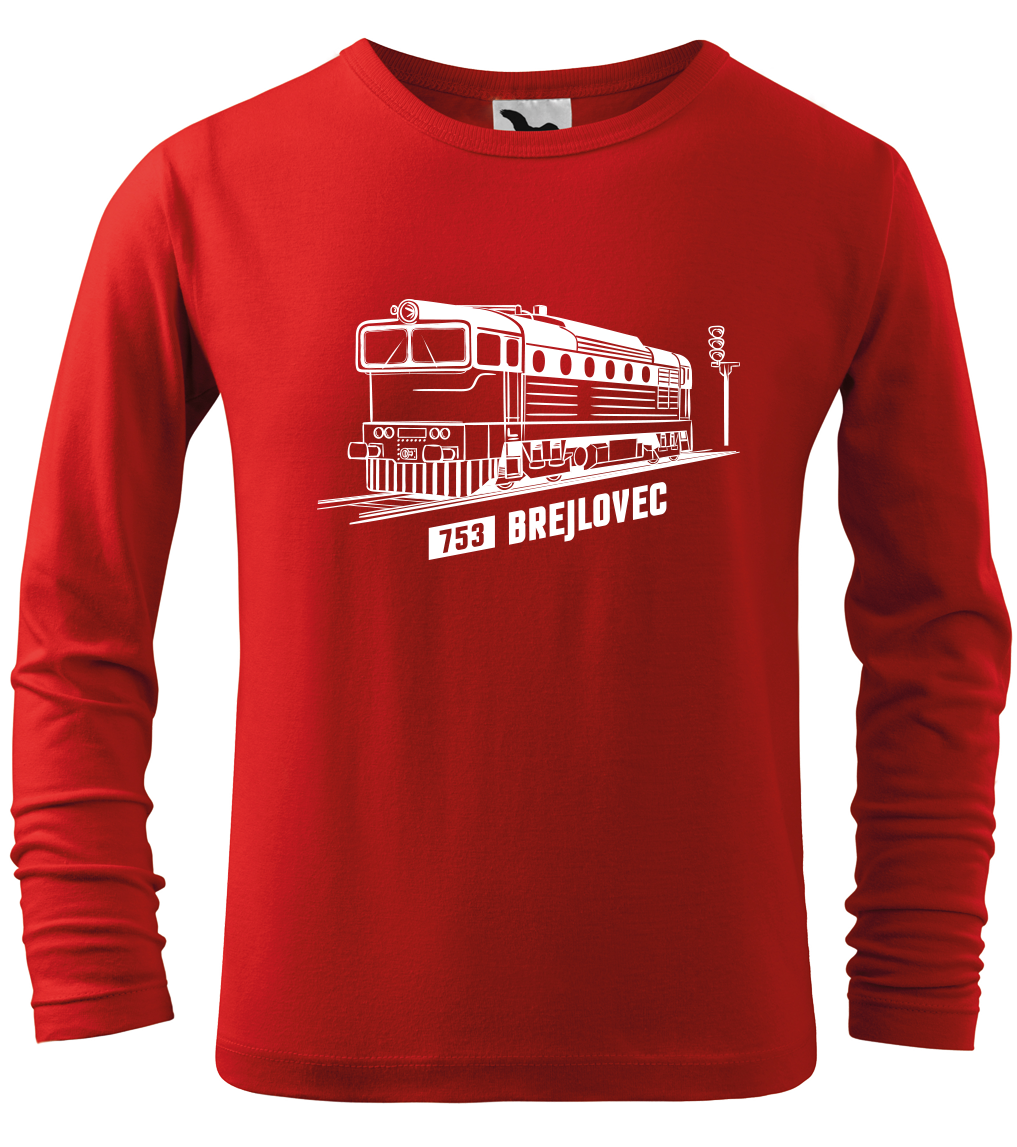Dětské tričko s vlakem - Lokomotiva BREJLOVEC (dlouhý rukáv) Velikost: 4 roky / 110 cm, Barva: Červená (07), Délka rukávu: Dlouhý rukáv