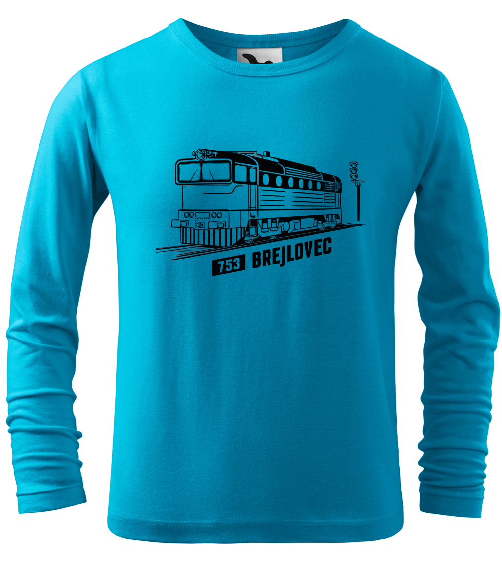 Dětské tričko s vlakem - Lokomotiva BREJLOVEC (dlouhý rukáv) Velikost: 6 let / 122 cm, Barva: Tyrkysová (44), Délka rukávu: Dlouhý rukáv