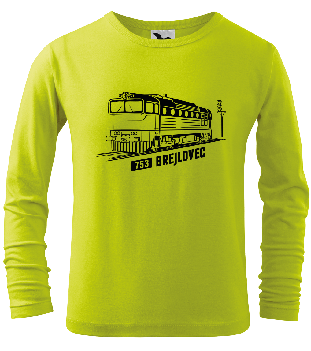 Dětské tričko s vlakem - Lokomotiva BREJLOVEC (dlouhý rukáv) Velikost: 4 roky / 110 cm, Barva: Limetková (62), Délka rukávu: Dlouhý rukáv
