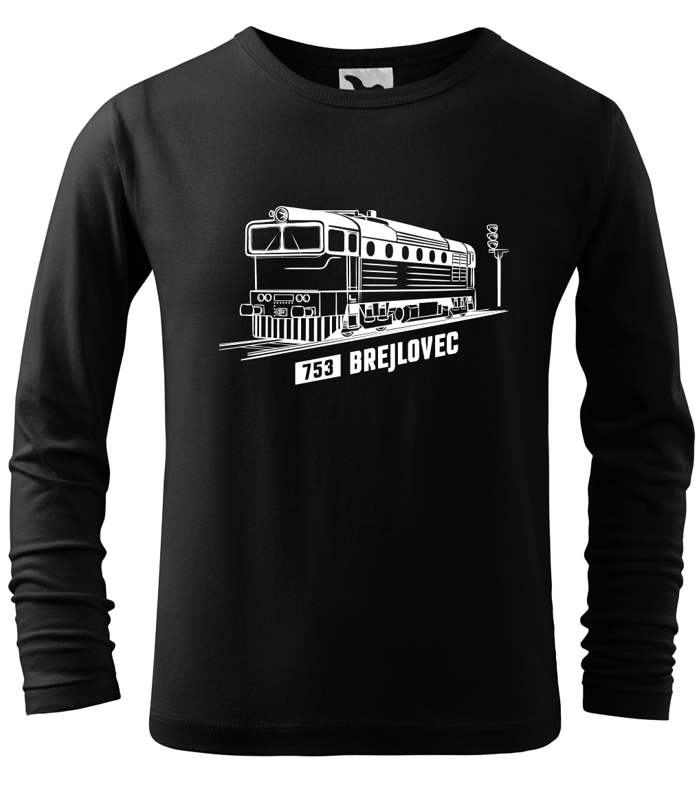 Dětské tričko s vlakem - Lokomotiva BREJLOVEC (dlouhý rukáv) Velikost: 10 let / 146 cm, Barva: Černá (01), Délka rukávu: Dlouhý rukáv