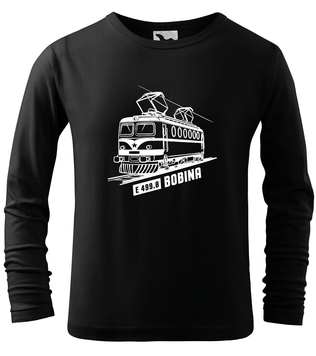 Dětské tričko s vlakem - Lokomotiva BOBINA (dlouhý rukáv) Velikost: 4 roky / 110 cm, Barva: Černá (01), Délka rukávu: Dlouhý rukáv