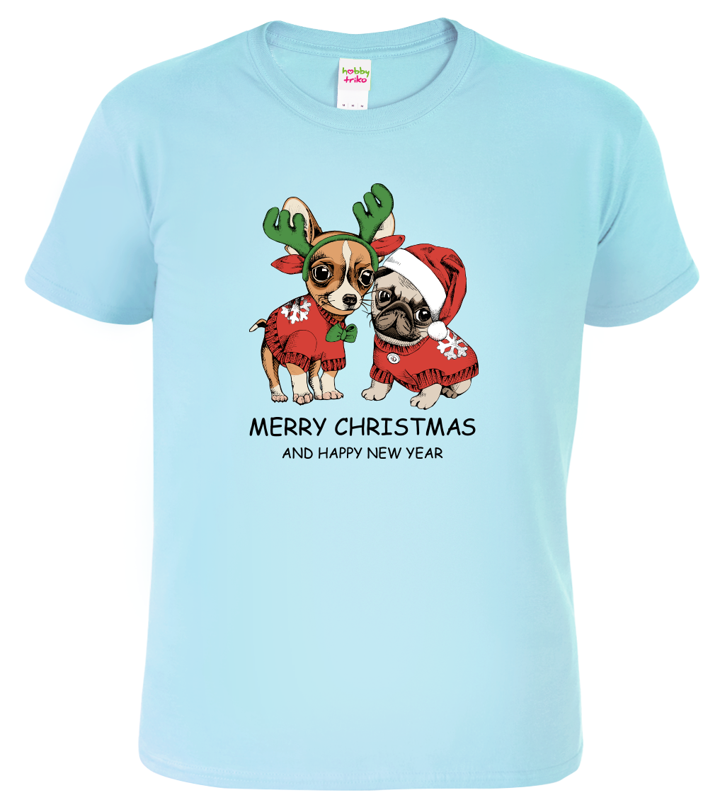 Pánské vánoční tričko - Vánoční pejsci Velikost: M, Barva: Nebesky modrá (15)