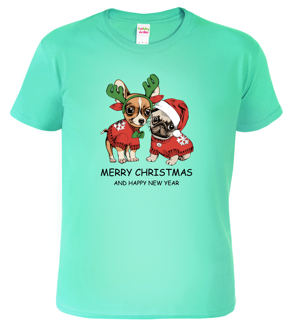 Pánské vánoční tričko - Vánoční pejsci Velikost: 4XL, Barva: Mátová (95)