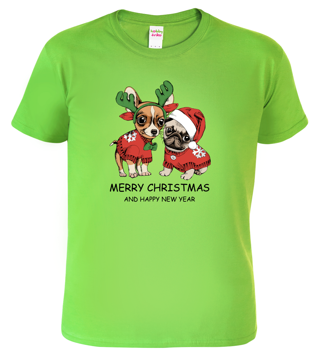 Pánské vánoční tričko - Vánoční pejsci Velikost: M, Barva: Apple Green (92)