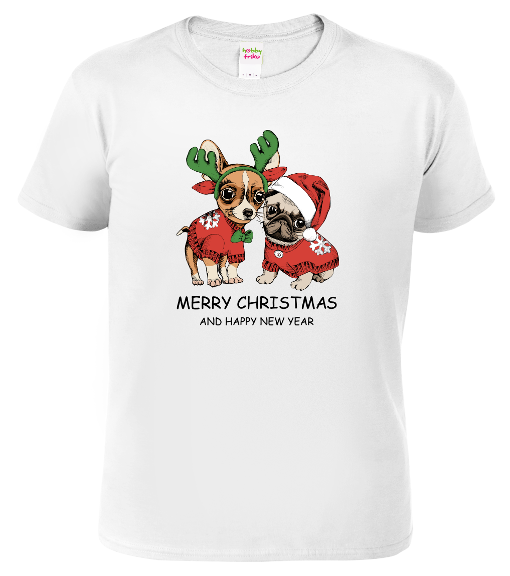 Pánské vánoční tričko - Vánoční pejsci Velikost: 4XL, Barva: Bílá (00)