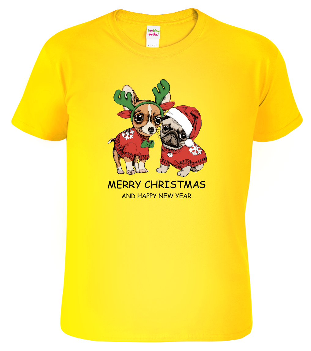 Pánské vánoční tričko - Vánoční pejsci Velikost: S, Barva: Žlutá (04)