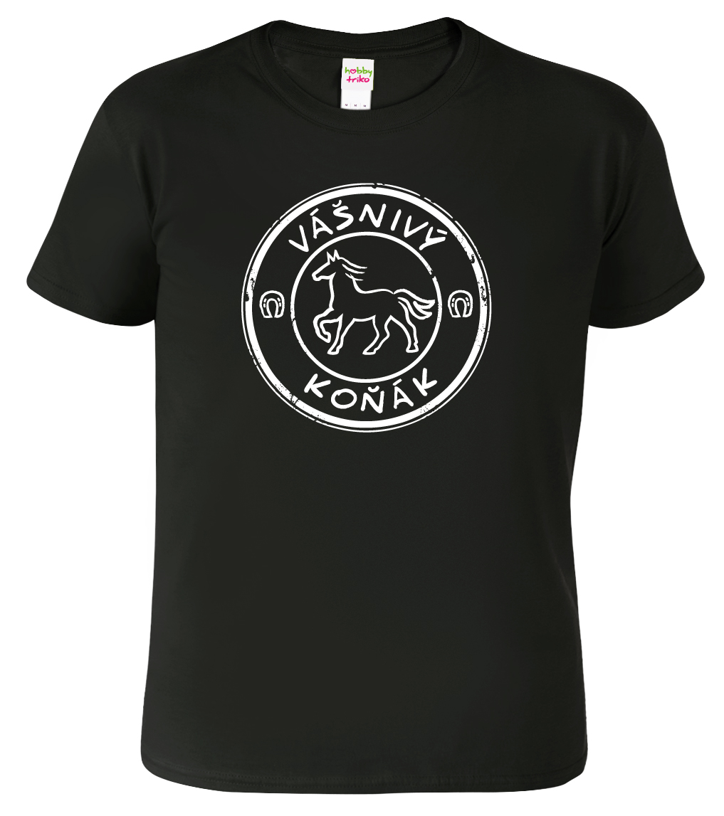 Pánské tričko s koněm - Vášnivý koňák Velikost: M, Barva: Černá (01)