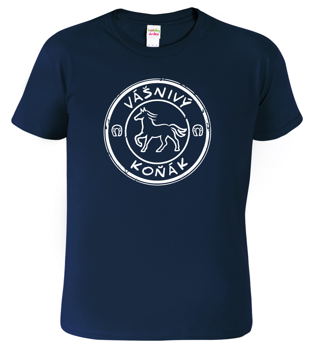 Pánské tričko s koněm - Vášnivý koňák Velikost: XL, Barva: Námořní modrá (02)