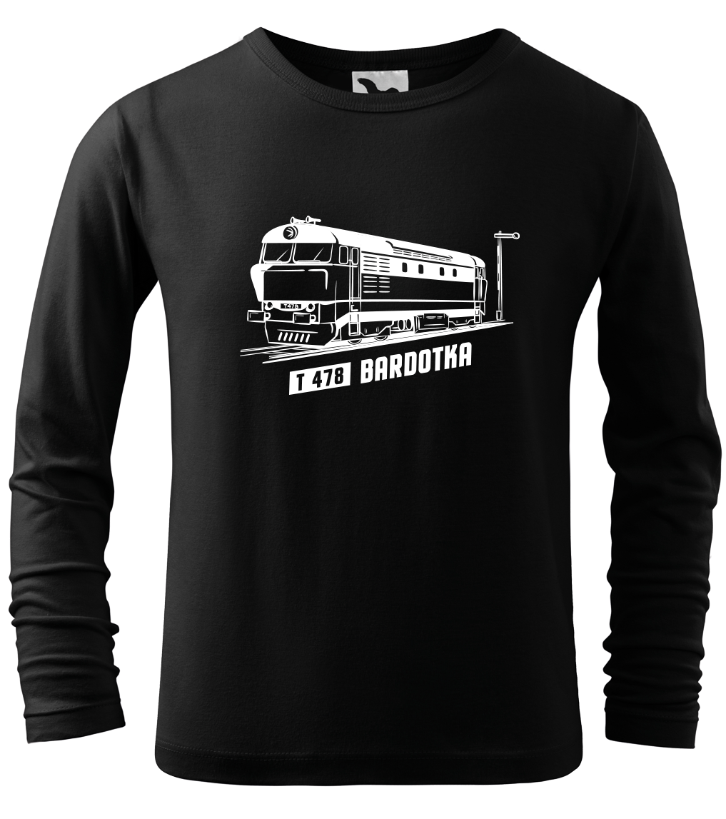 Dětské tričko s vlakem - Lokomotiva BARDOTKA (dlouhý rukáv) Velikost: 10 let / 146 cm, Barva: Černá (01), Délka rukávu: Dlouhý rukáv
