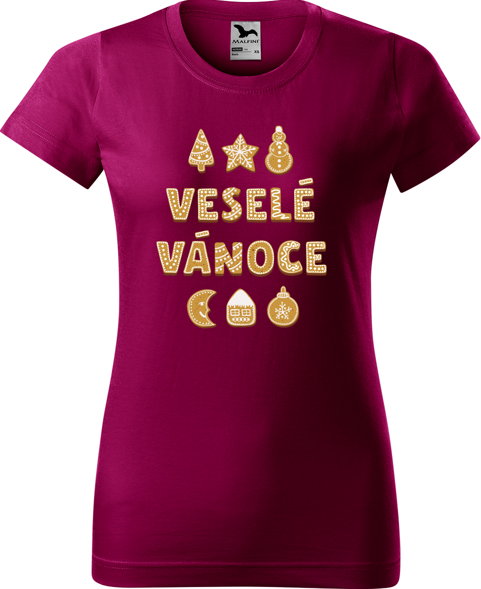 Dámské vánoční tričko - Vánoční perníčky Velikost: XL, Barva: Fuchsia red (49)