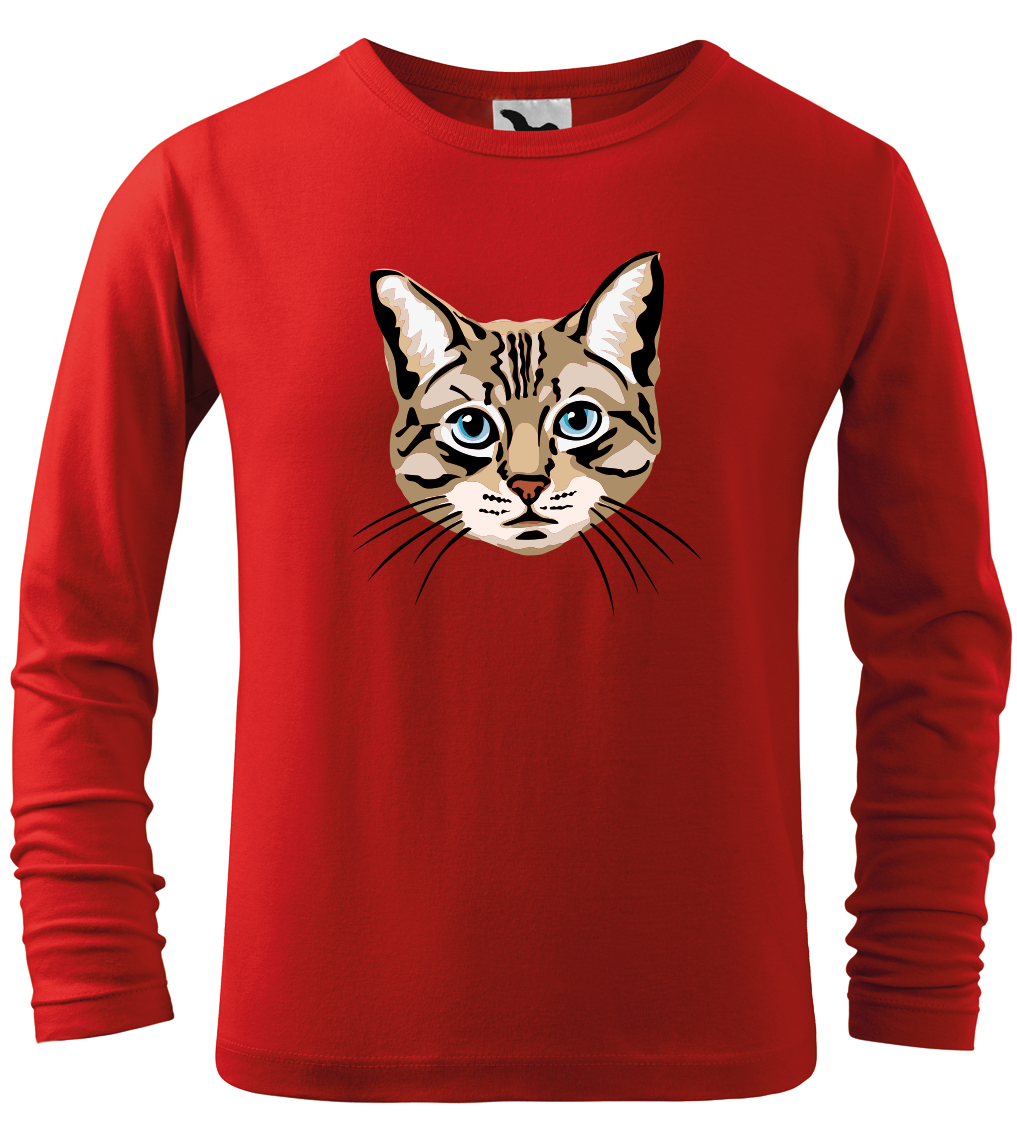 Dětské tričko s kočkou - Modroočka (dlouhý rukáv) Velikost: 12 let / 158 cm, Barva: Červená (07), Délka rukávu: Dlouhý rukáv