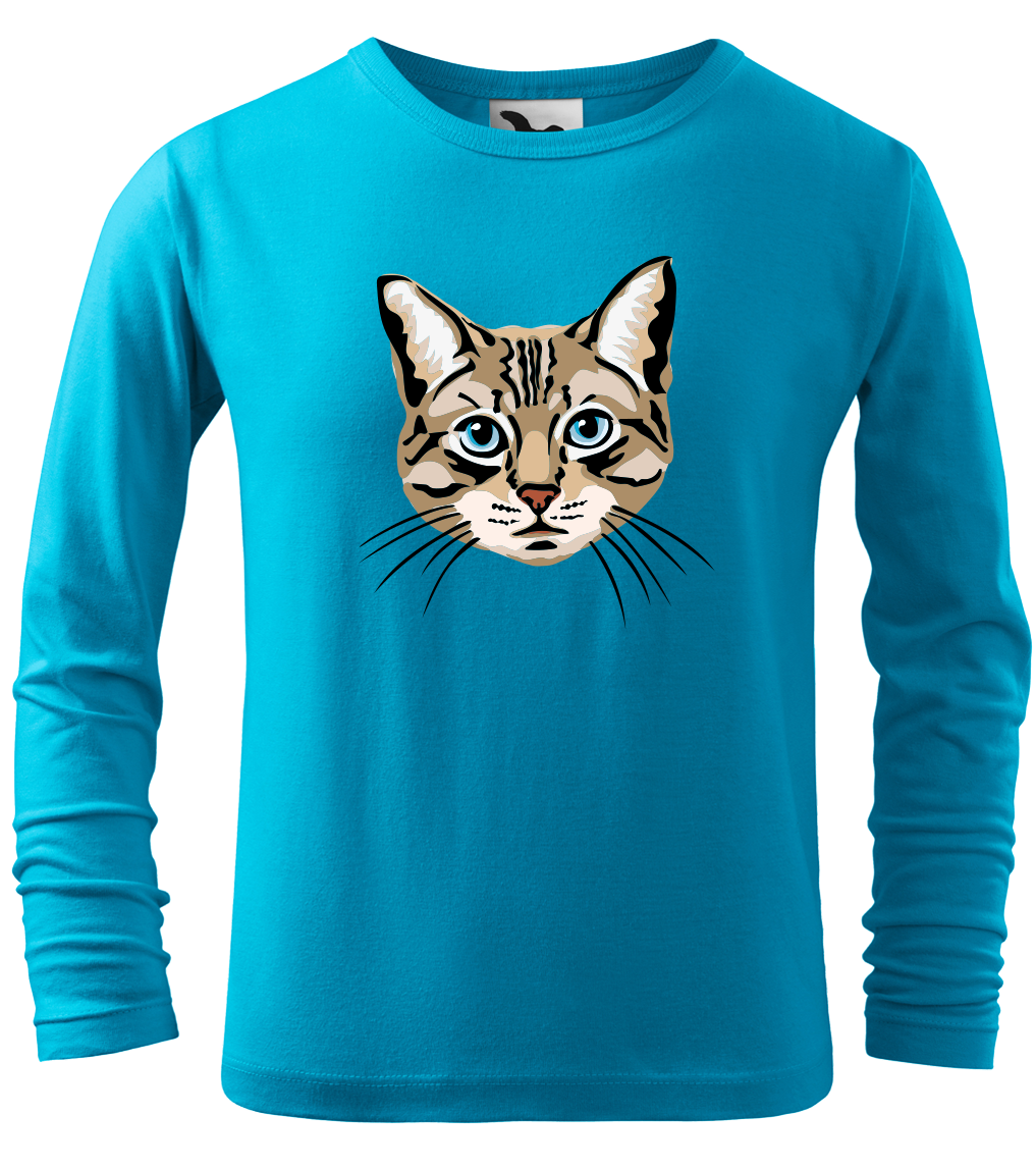 Dětské tričko s kočkou - Modroočka (dlouhý rukáv) Velikost: 6 let / 122 cm, Barva: Tyrkysová (44), Délka rukávu: Dlouhý rukáv