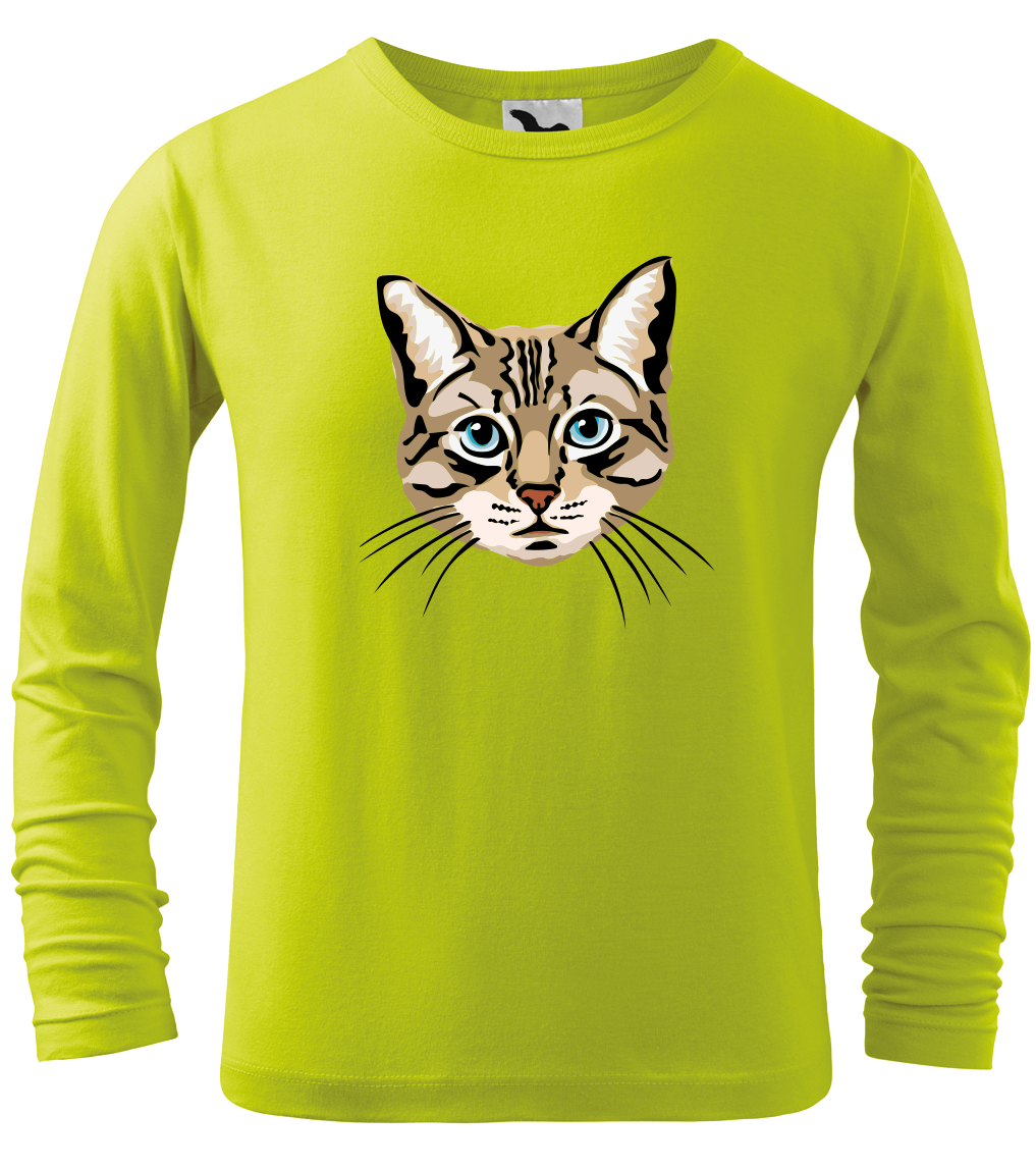 Dětské tričko s kočkou - Modroočka (dlouhý rukáv) Velikost: 6 let / 122 cm, Barva: Limetková (62), Délka rukávu: Dlouhý rukáv
