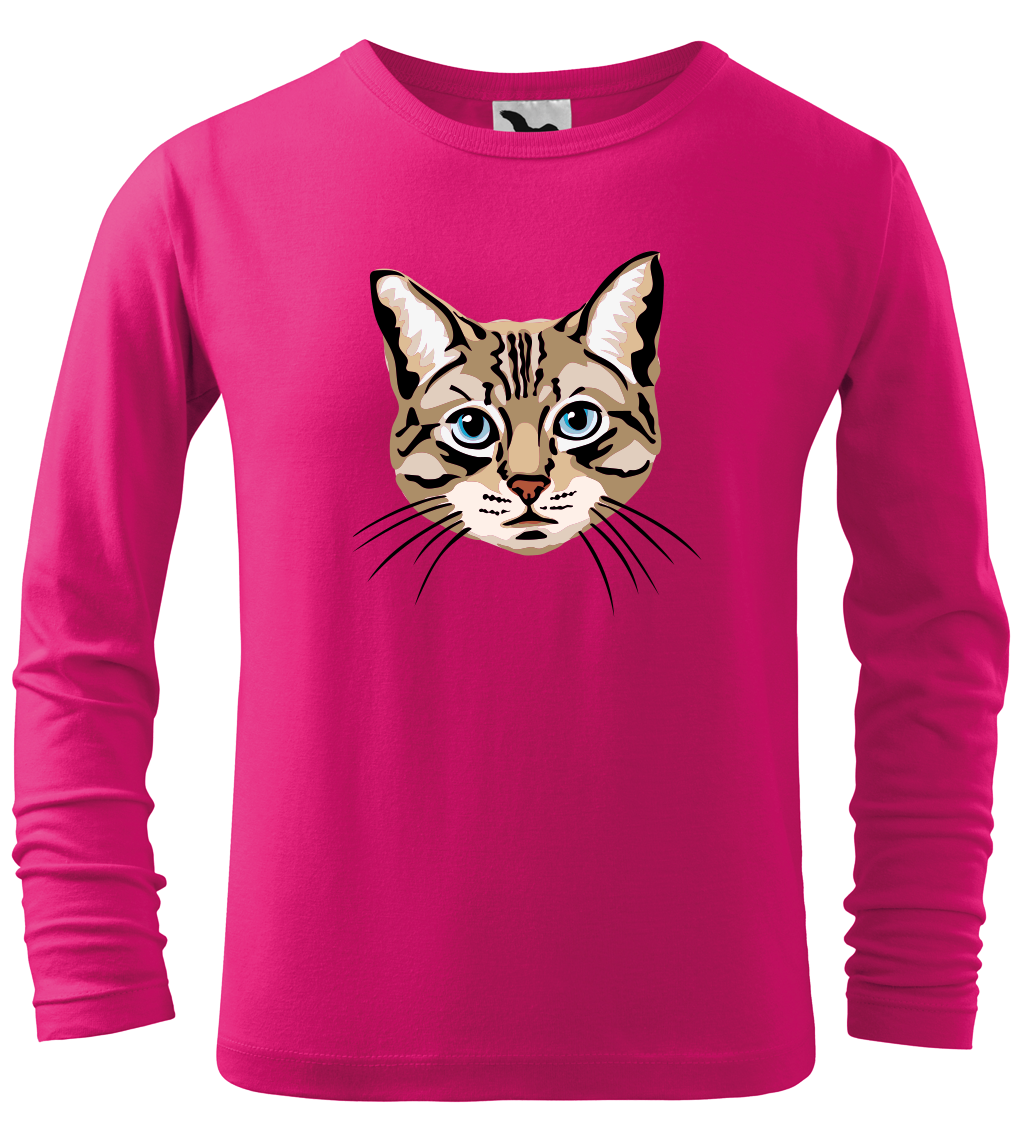 Dětské tričko s kočkou - Modroočka (dlouhý rukáv) Velikost: 6 let / 122 cm, Barva: Malinová (63), Délka rukávu: Dlouhý rukáv
