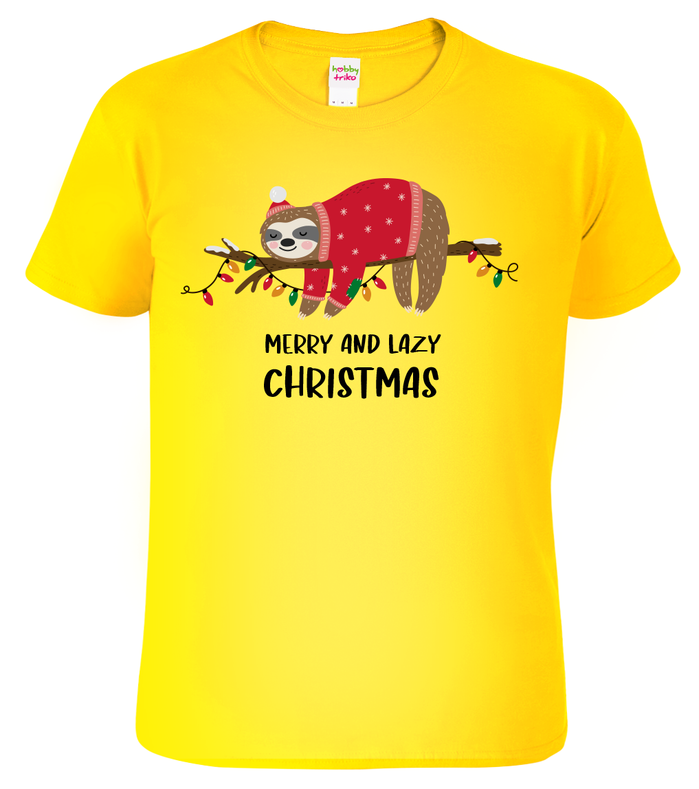 Pánské vánoční tričko - Merry and Lazy Christmas Velikost: L, Barva: Žlutá (04)