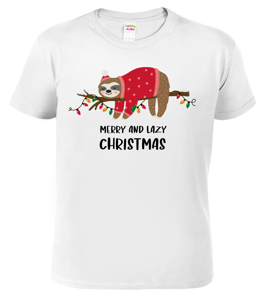 Pánské vánoční tričko - Merry and Lazy Christmas Velikost: M, Barva: Bílá (00)