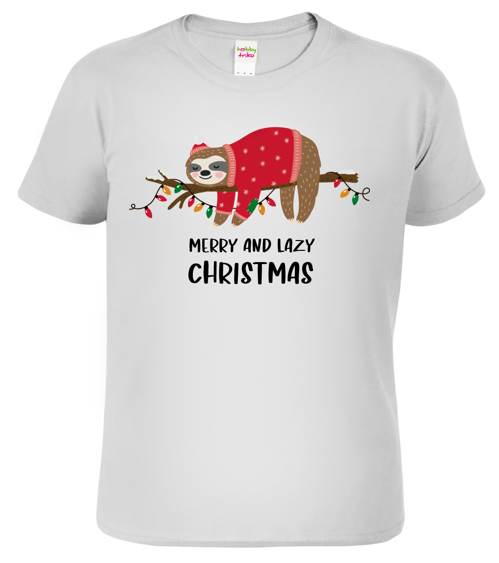 Pánské vánoční tričko - Merry and Lazy Christmas Velikost: XL, Barva: Světle šedý melír (03)
