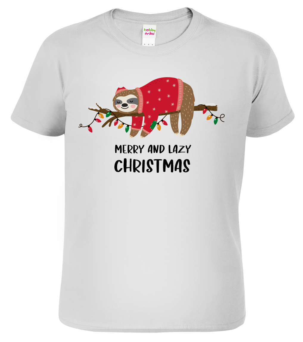 Pánské vánoční tričko - Merry and Lazy Christmas Velikost: 3XL, Barva: Světle šedý melír (03)