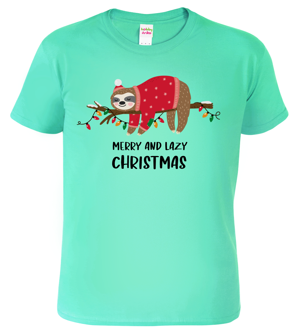 Pánské vánoční tričko - Merry and Lazy Christmas Velikost: XL, Barva: Mátová (95)