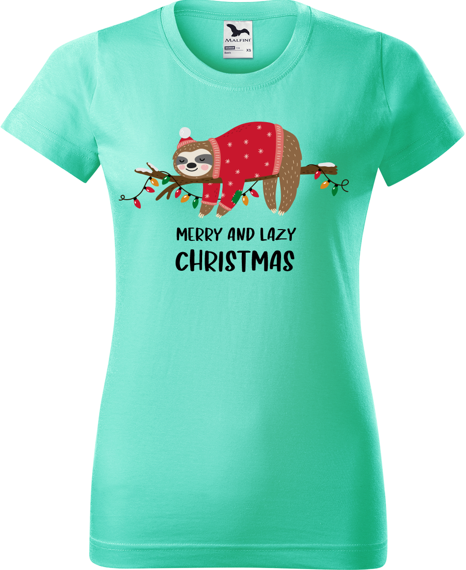 Dámské vánoční tričko - Merry and Lazy Christmas Velikost: M, Barva: Mátová (95)