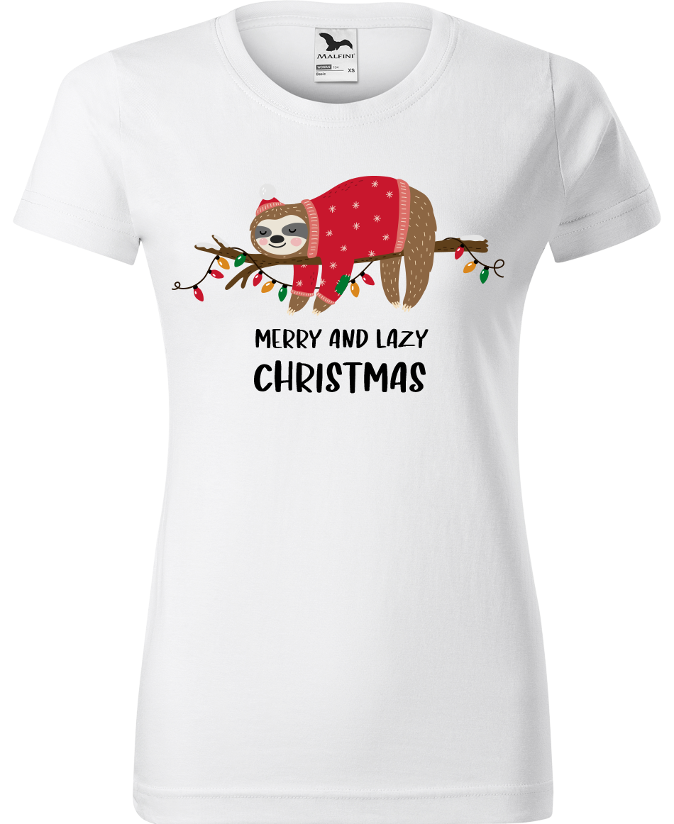 Dámské vánoční tričko - Merry and Lazy Christmas Velikost: 2XL, Barva: Bílá (00)