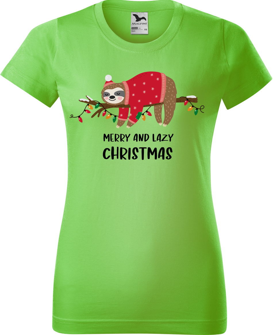 Dámské vánoční tričko - Merry and Lazy Christmas Velikost: M, Barva: Apple Green (92)