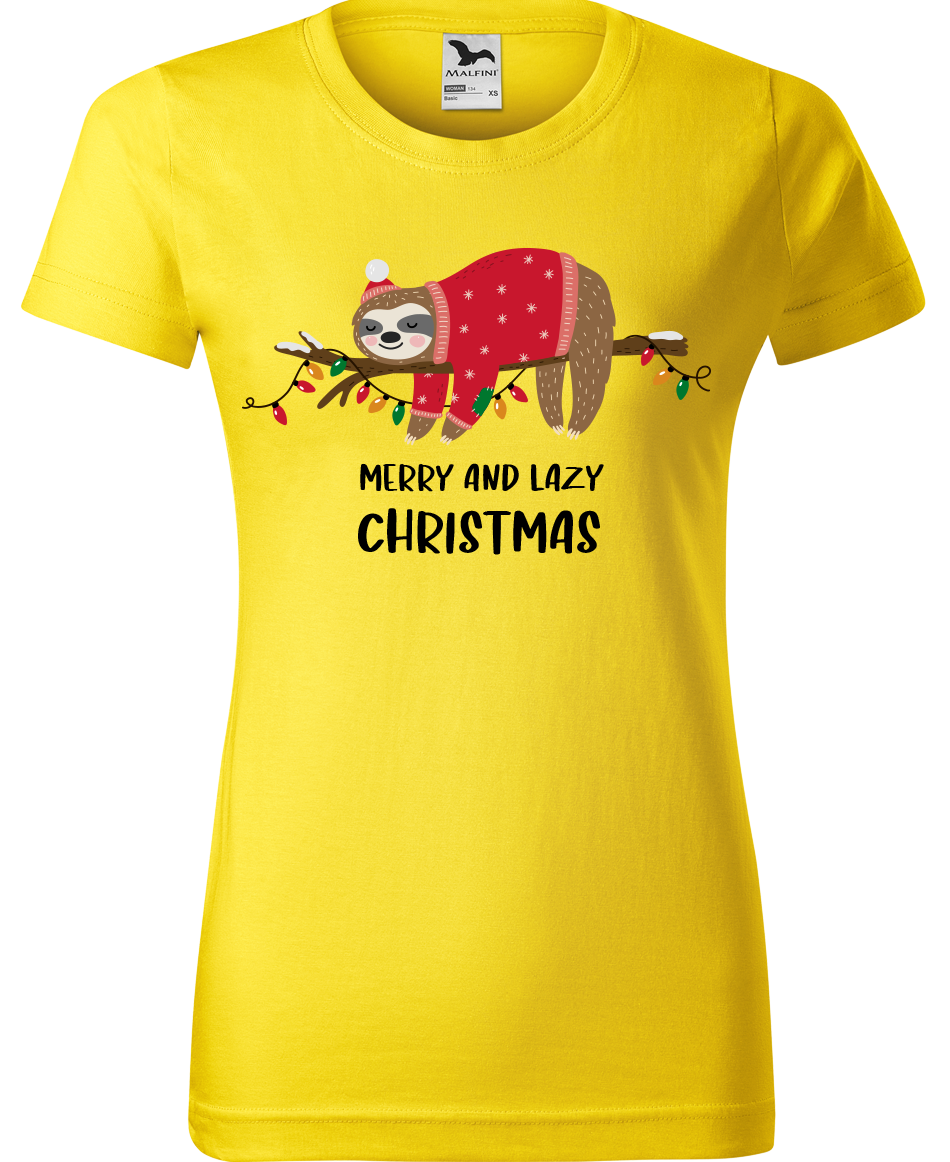 Dámské vánoční tričko - Merry and Lazy Christmas Velikost: M, Barva: Žlutá (04)