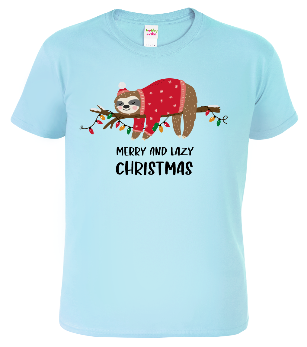 Dětské vánoční tričko - Merry and Lazy Christmas Velikost: 10 let / 146 cm, Barva: Nebesky modrá (15)