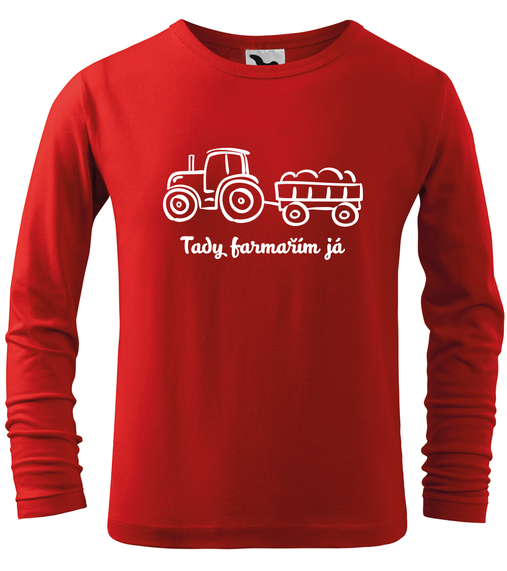 Dětské tričko - Traktor (dlouhý rukáv) Velikost: 12 let / 158 cm, Barva: Červená (07), Délka rukávu: Dlouhý rukáv