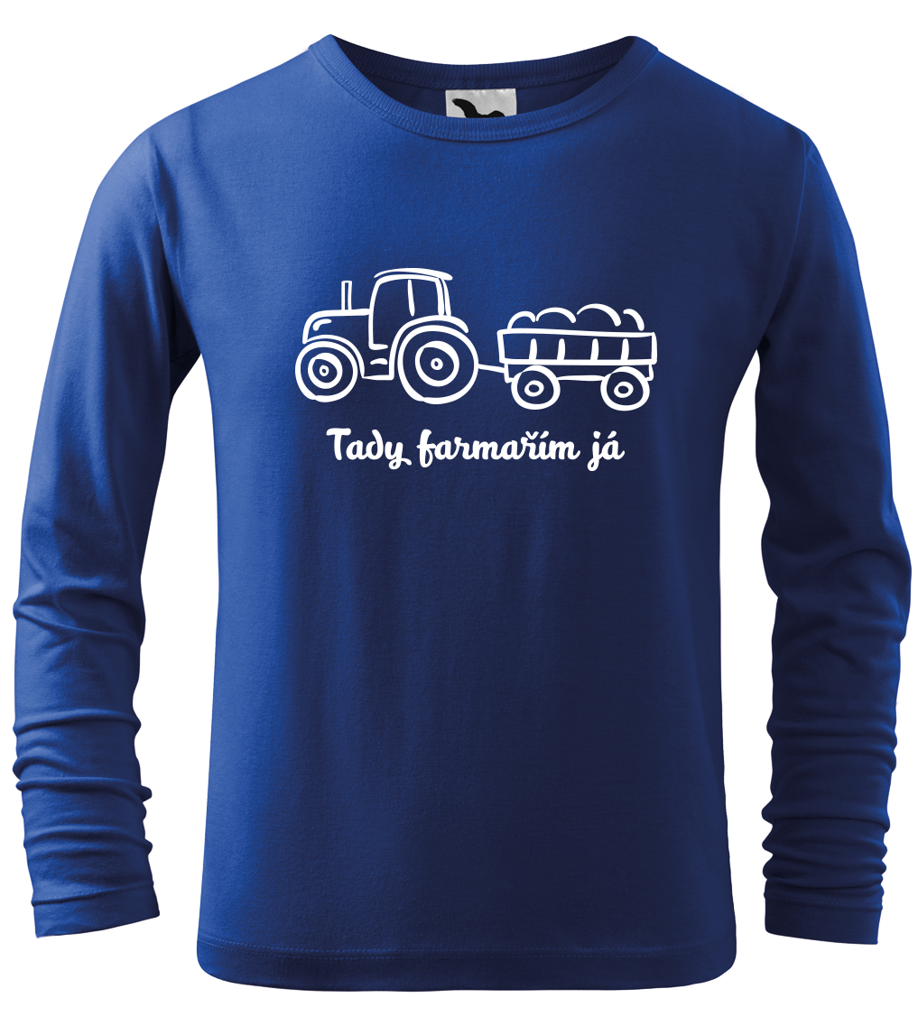 Dětské tričko - Traktor (dlouhý rukáv) Velikost: 8 let / 134 cm, Barva: Královská modrá (05), Délka rukávu: Dlouhý rukáv