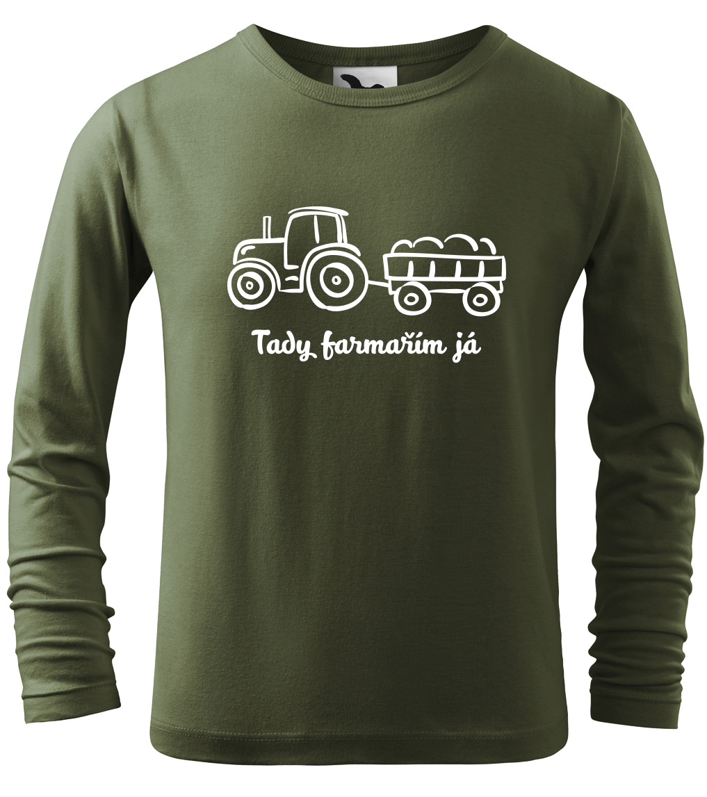 Dětské tričko - Traktor (dlouhý rukáv) Velikost: 8 let / 134 cm, Barva: Khaki (09), Délka rukávu: Dlouhý rukáv