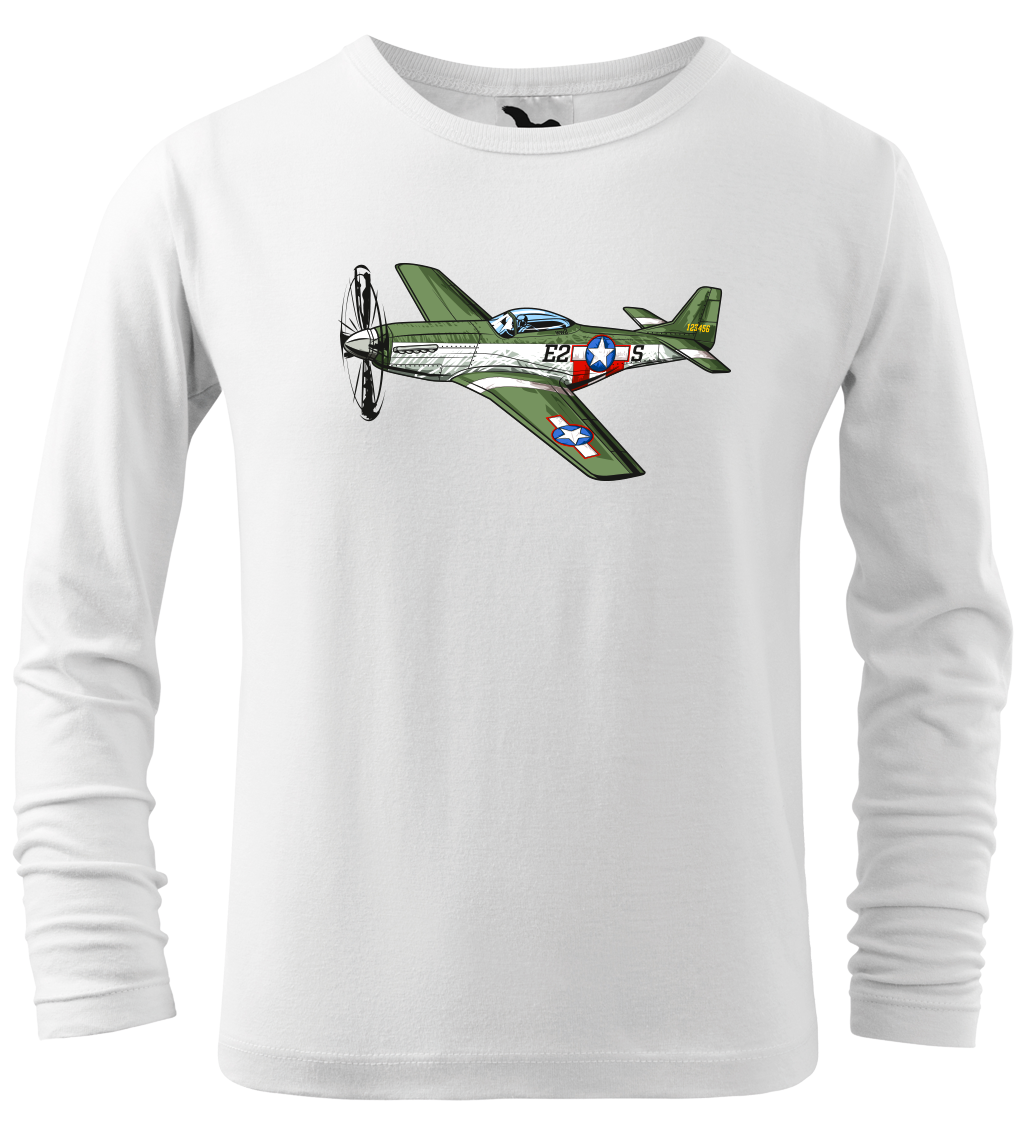 Dětské tričko s letadlem - P-51 Mustang (dlouhý rukáv) Velikost: 6 let / 122 cm, Barva: Bílá (00), Délka rukávu: Dlouhý rukáv