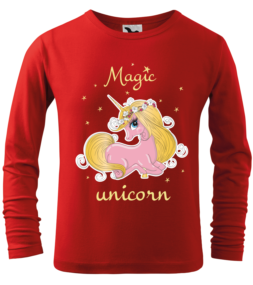 Tričko s jednorožcem - Magic unicorn (dlouhý rukáv) Velikost: 12 let / 158 cm, Barva: Červená (07), Délka rukávu: Dlouhý rukáv