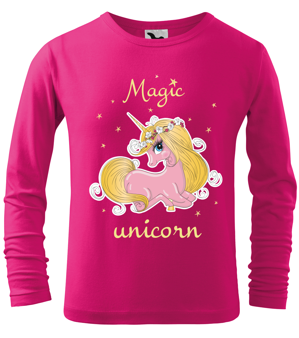 Tričko s jednorožcem - Magic unicorn (dlouhý rukáv) Velikost: 12 let / 158 cm, Barva: Malinová (63), Délka rukávu: Dlouhý rukáv
