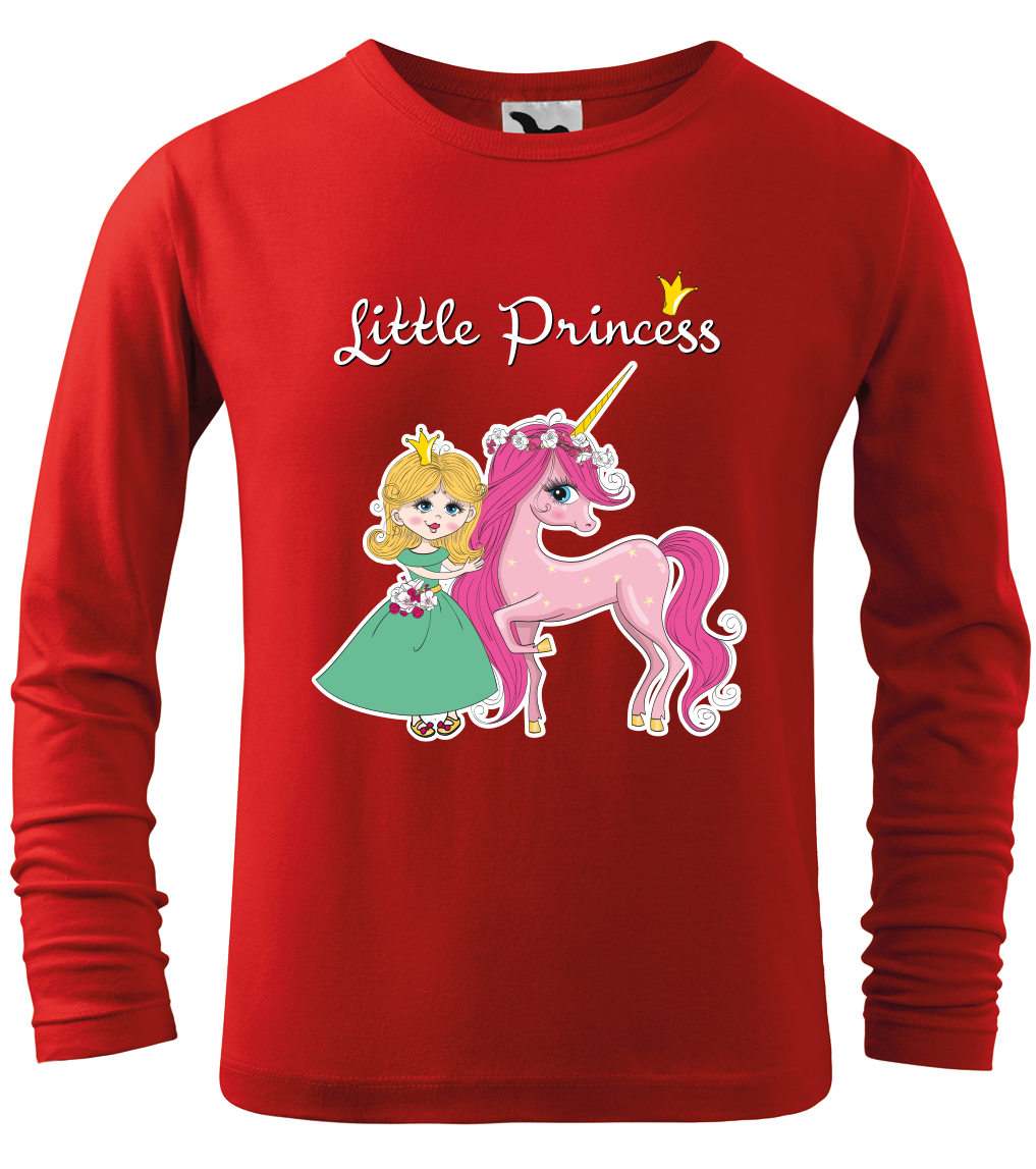Tričko s jednorožcem - Little Princess (dlouhý rukáv) Velikost: 12 let / 158 cm, Barva: Červená (07), Délka rukávu: Dlouhý rukáv