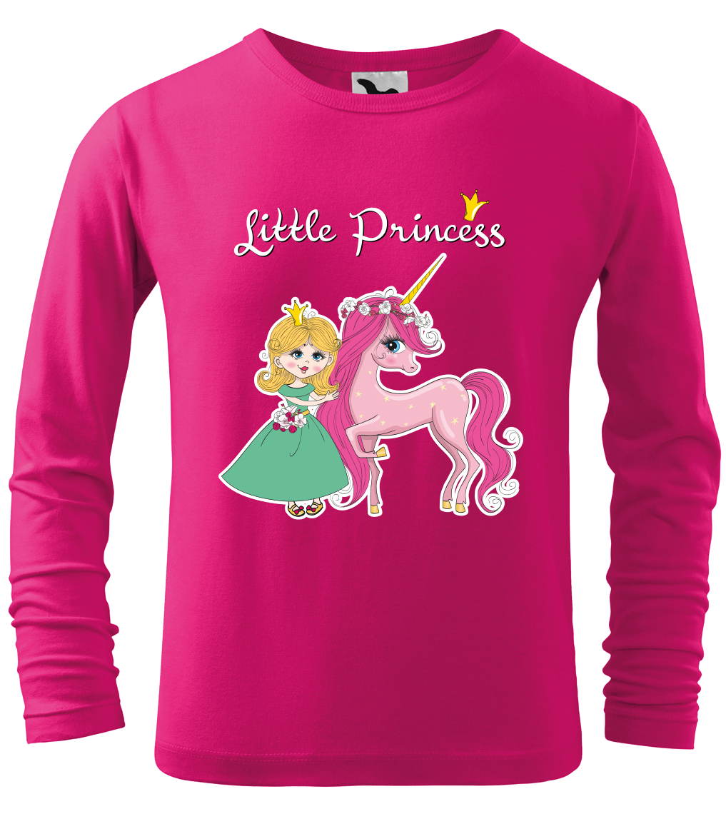 Tričko s jednorožcem - Little Princess (dlouhý rukáv) Velikost: 4 roky / 110 cm, Barva: Malinová (63), Délka rukávu: Dlouhý rukáv