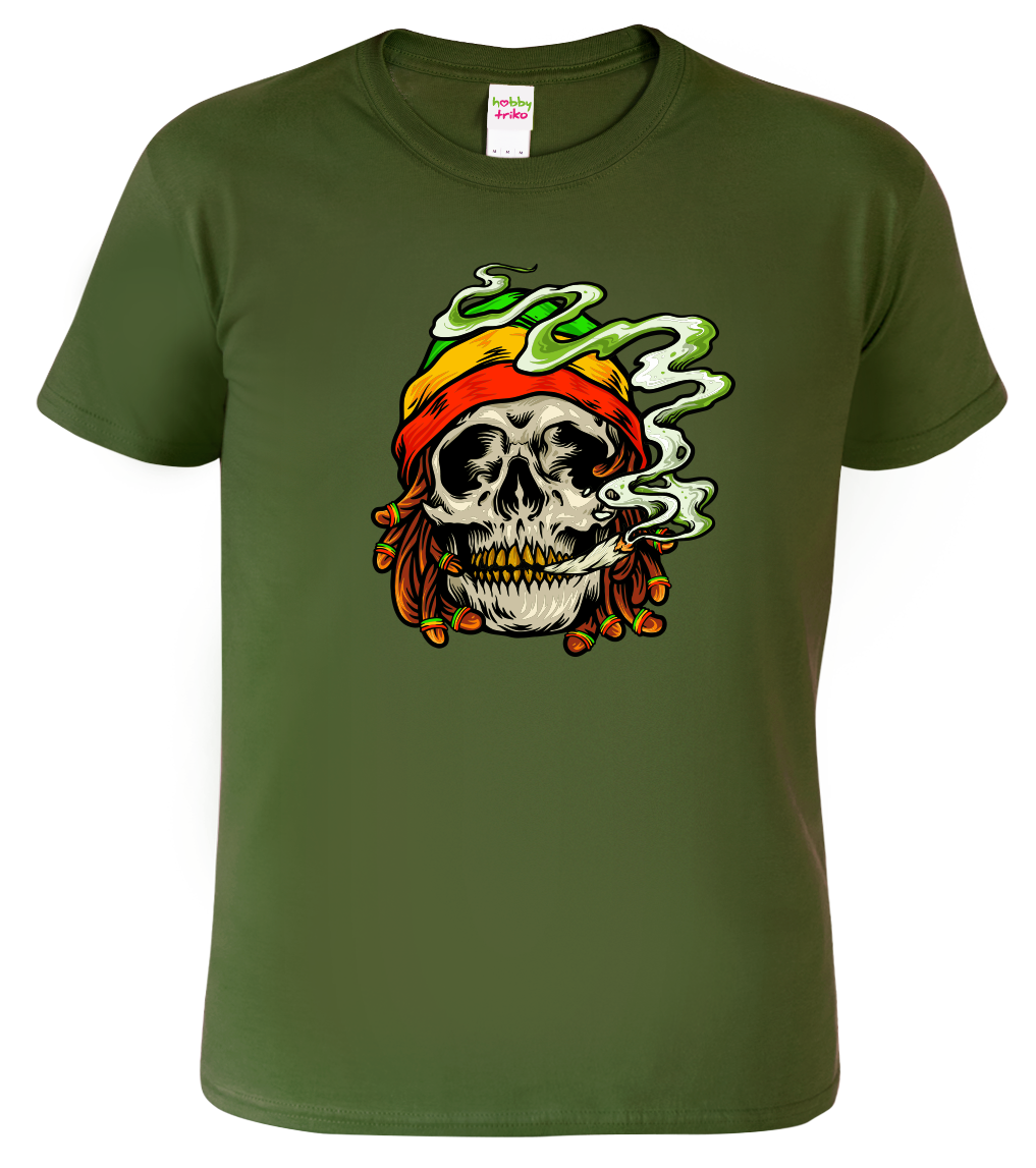 Tričko s marihuanou - Rasta Head Velikost: L, Barva: Military (69)