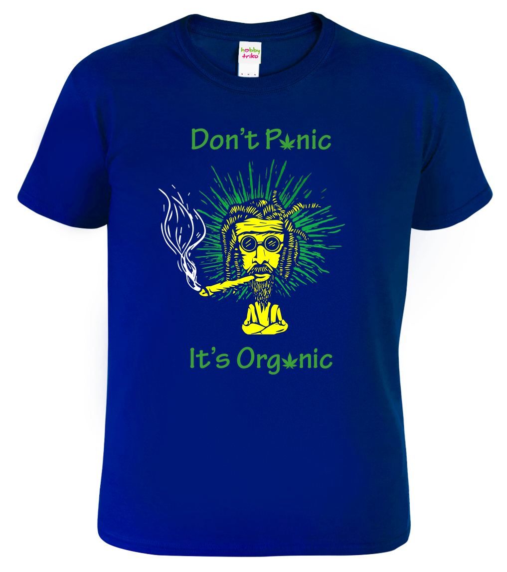 Tričko s marihuanou - Don't panic it's organic Velikost: XL, Barva: Královská modrá (05)