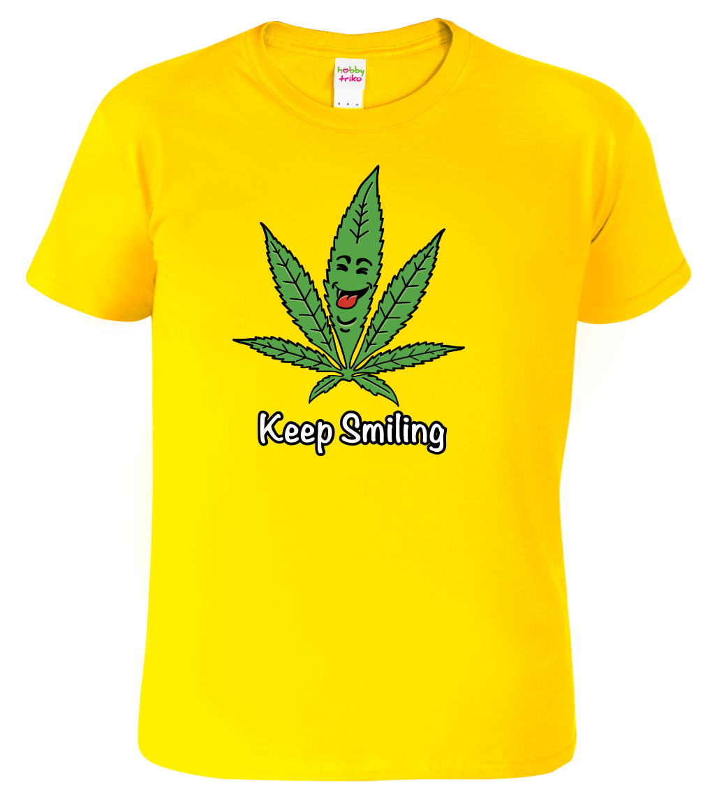 Tričko s marihuanou - Keep Smiling Velikost: XL, Barva: Žlutá (04)