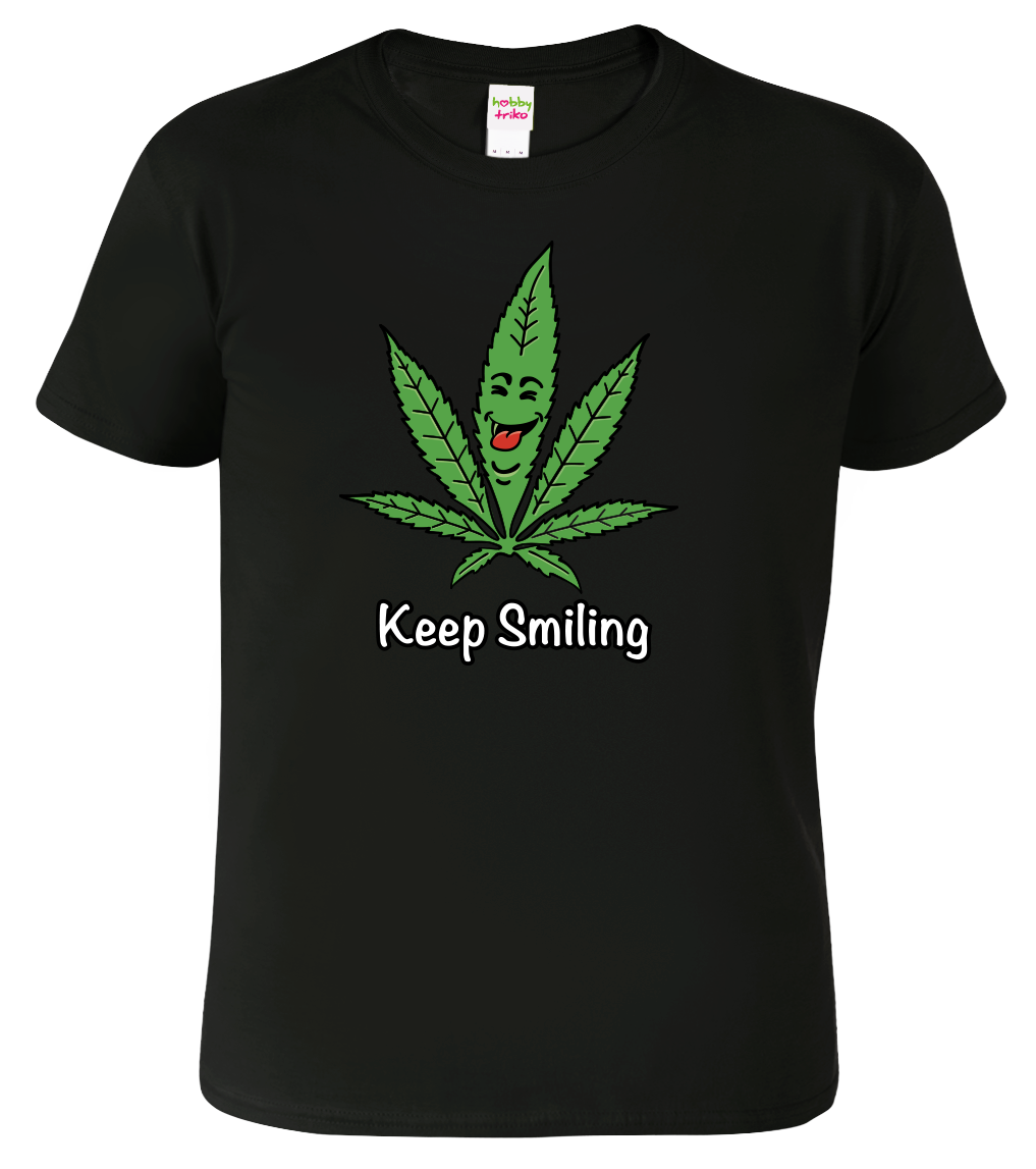 Tričko s marihuanou - Keep Smiling Velikost: L, Barva: Černá (01)