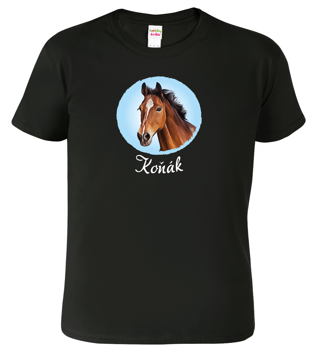 Pánské tričko s koněm - Koňák Velikost: 2XL, Barva: Černá (01)