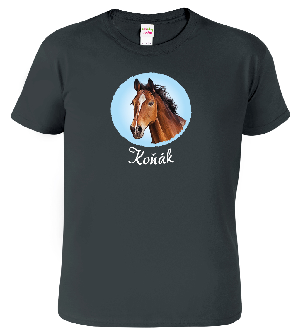 Pánské tričko s koněm - Koňák Velikost: L, Barva: Tmavá břidlice (67)