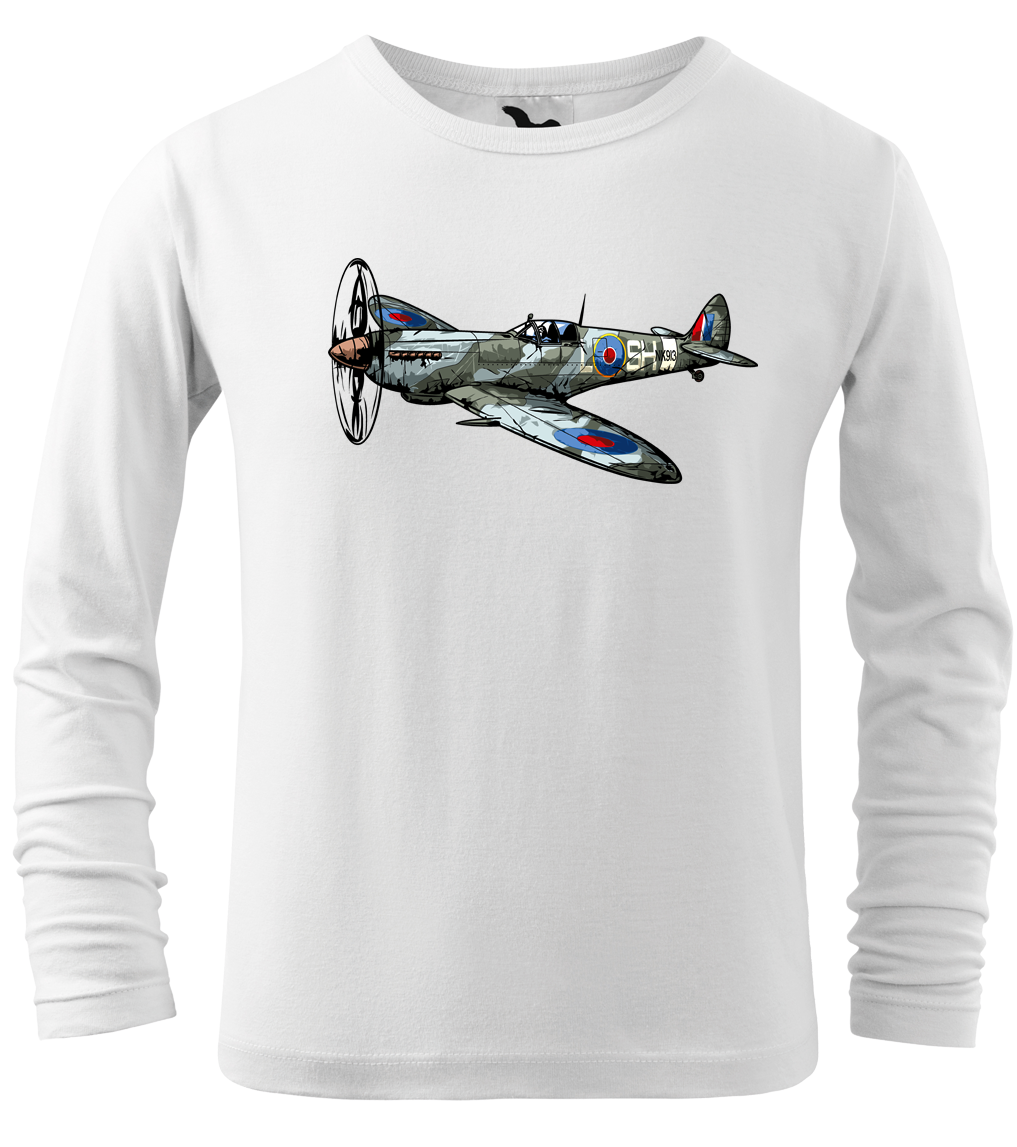 Dětské tričko s letadlem - Spitfire (dlouhý rukáv) Velikost: 6 let / 122 cm, Barva: Bílá (00), Délka rukávu: Dlouhý rukáv