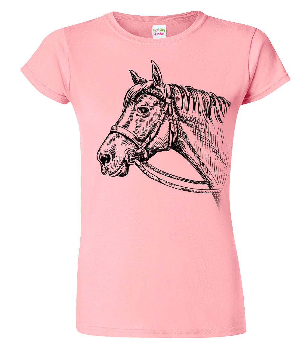 Dámské tričko s koněm - Hlava koně Velikost: M, Barva: Růžová (30)