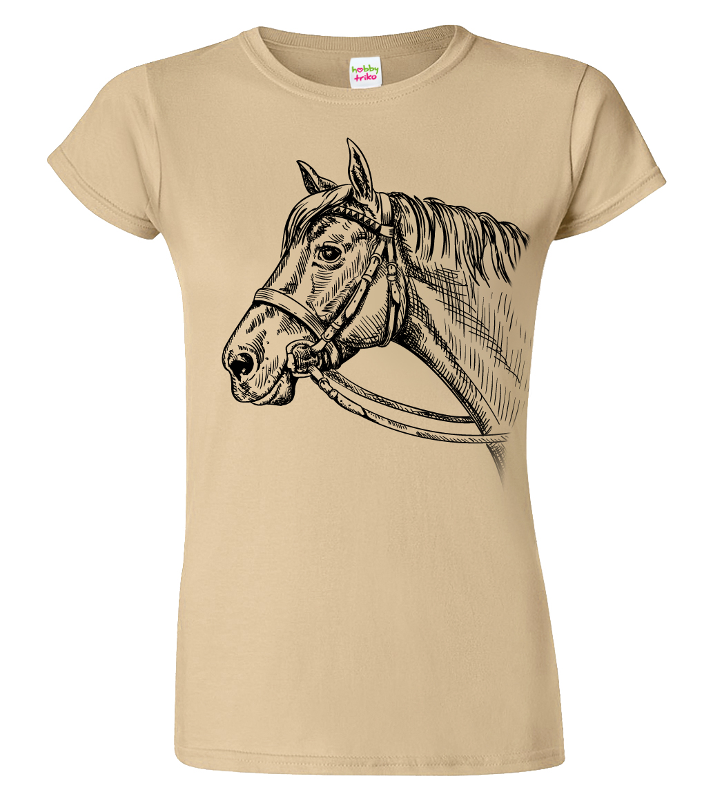 Dámské tričko s koněm - Hlava koně Velikost: L, Barva: Béžová (51)