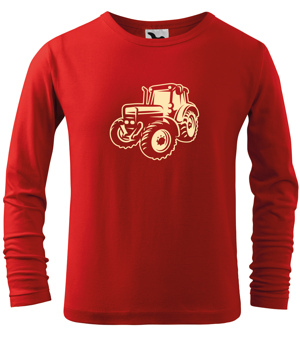 Dětské tričko - Moderní traktor (dlouhý rukáv) Velikost: 12 let / 158 cm, Barva: Červená (07), Délka rukávu: Dlouhý rukáv