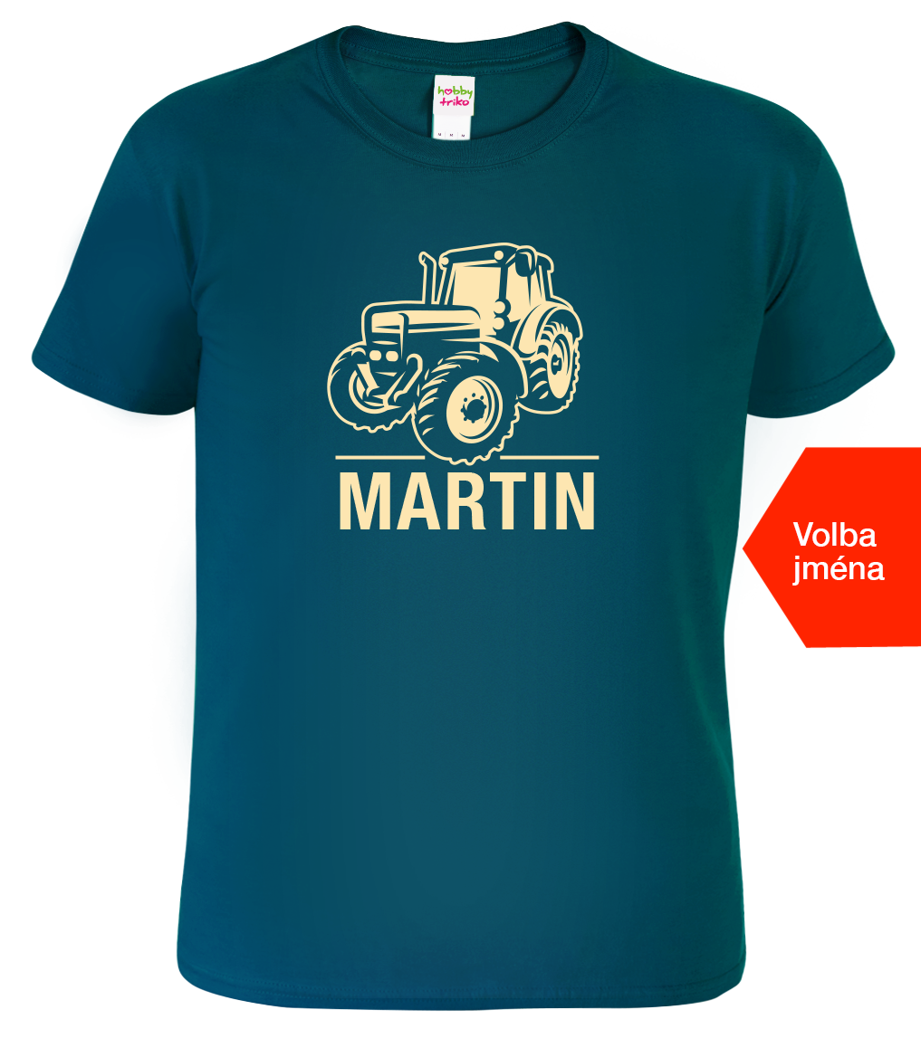Tričko s traktorem a jménem - Moderní traktor Velikost: XL, Barva: Petrolejová (93)
