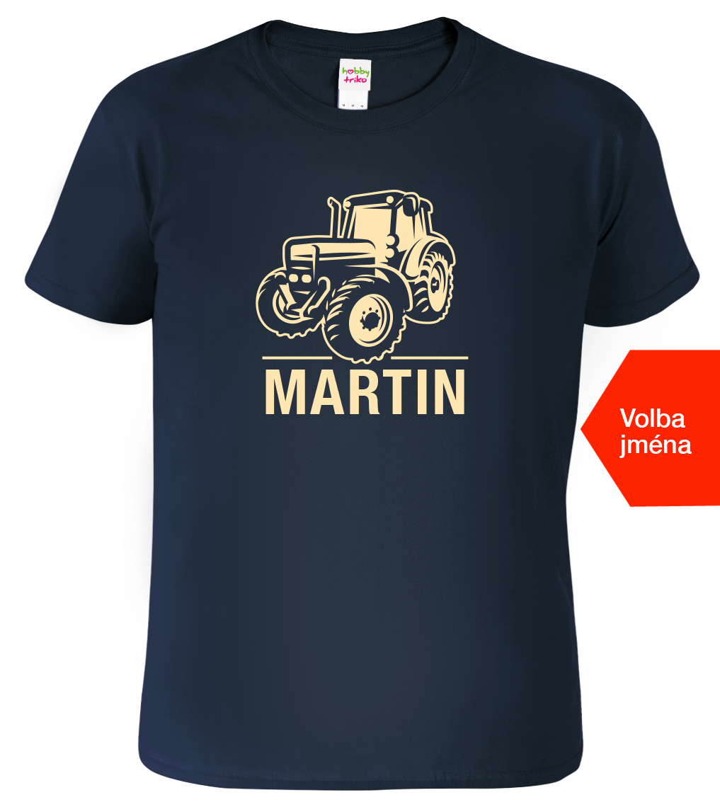 Dětské tričko s traktorem a jménem - Moderní traktor Velikost: 8 let / 134 cm, Barva: Námořní modrá (02)