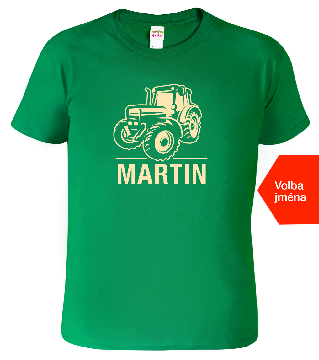 Dětské tričko s traktorem a jménem - Moderní traktor Velikost: 8 let / 134 cm, Barva: Středně zelená (16)