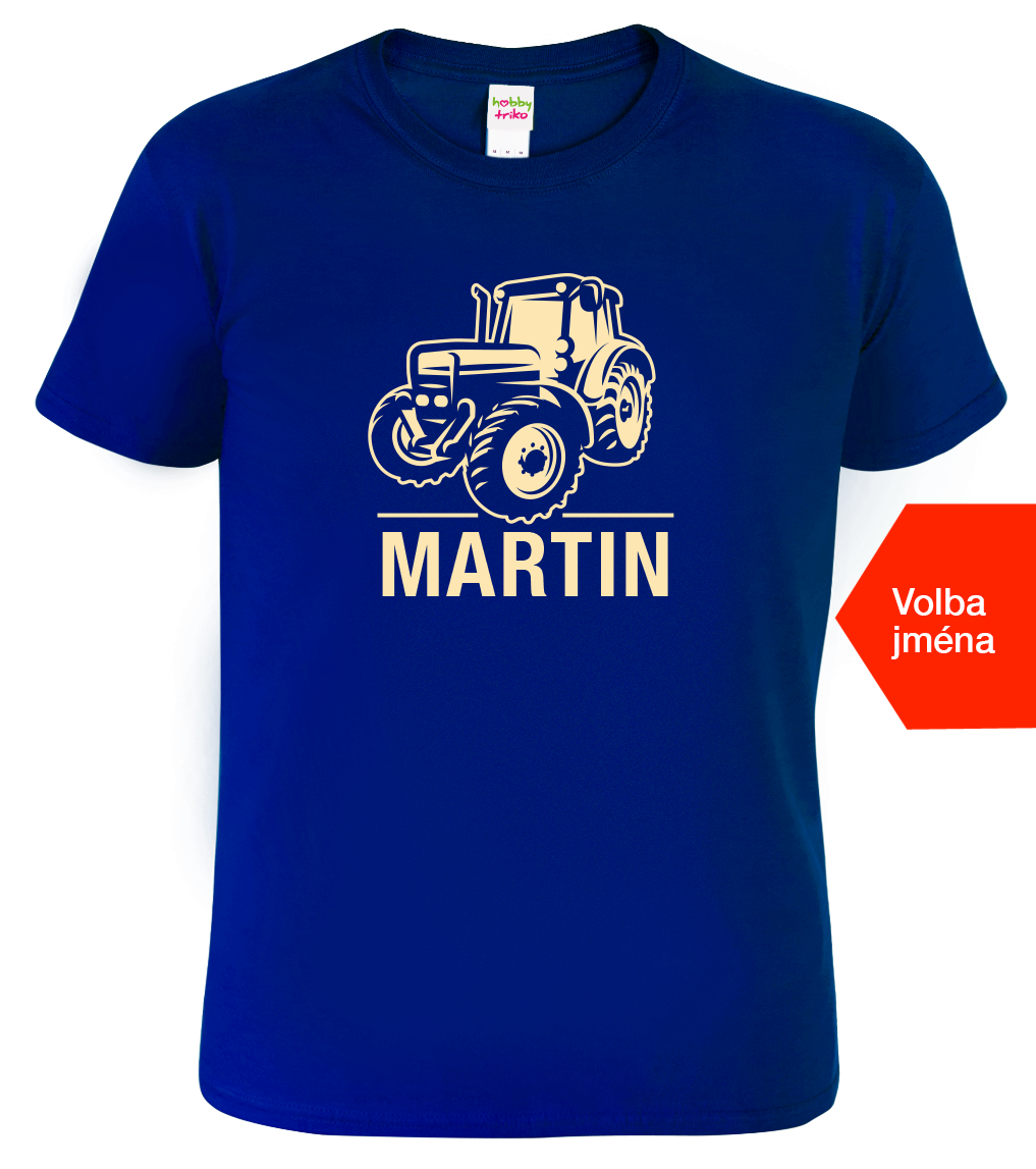Dětské tričko s traktorem a jménem - Moderní traktor Velikost: 8 let / 134 cm, Barva: Královská modrá (05)